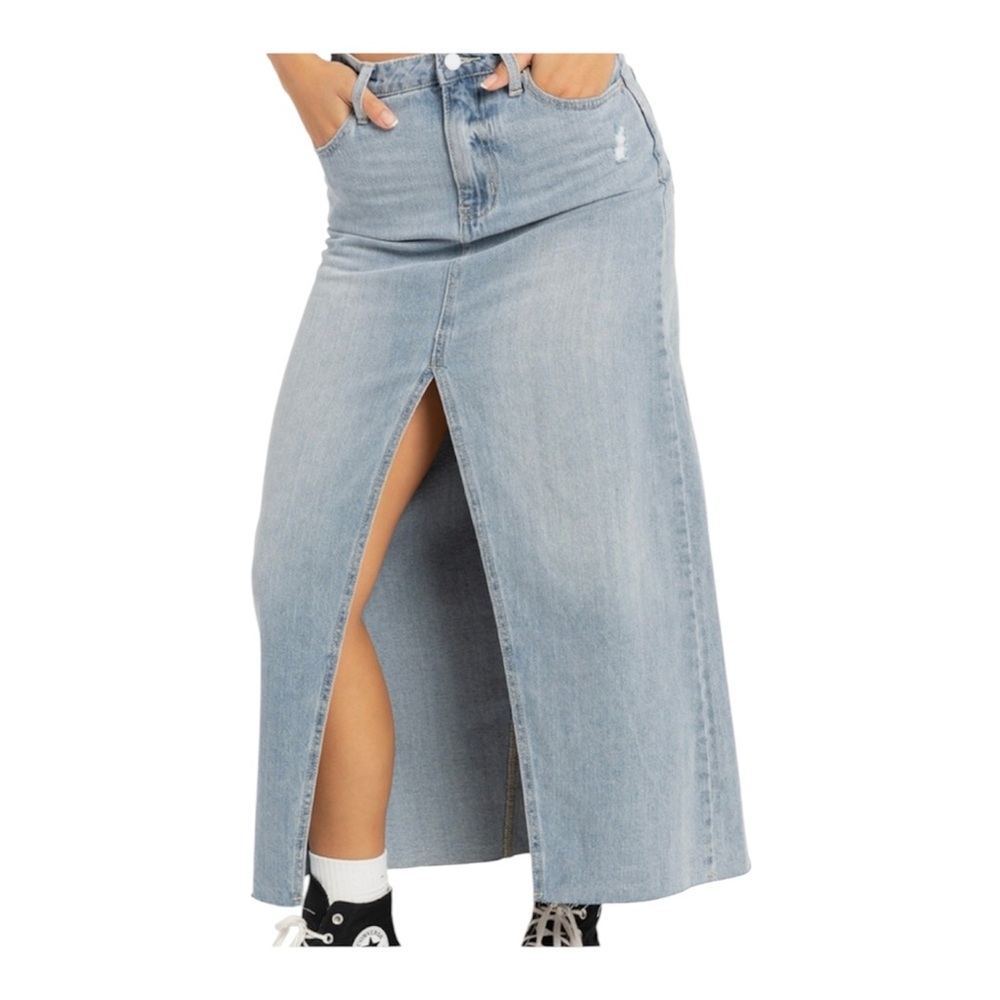 RSQ Light Blue Denim Maxi Skirt with Front Slit